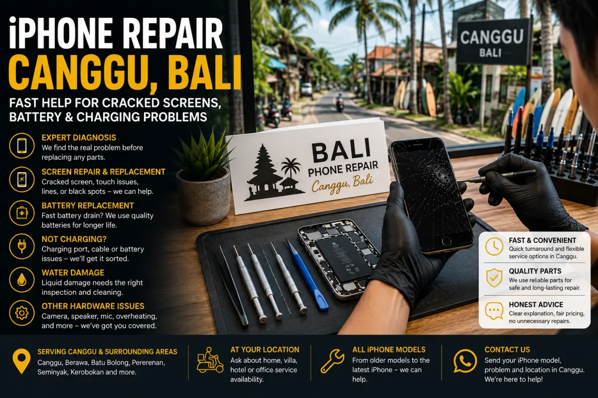 iPhone repair Canggu Bali for screen, battery and charging problems