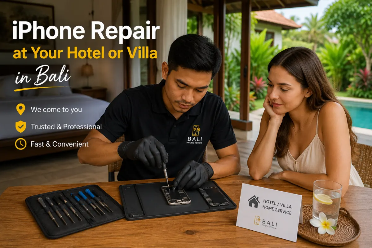 iPhone repair service at a hotel or villa in Bali