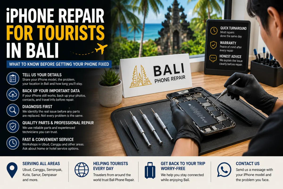 iPhone repair for tourists in Bali with professional phone repair service