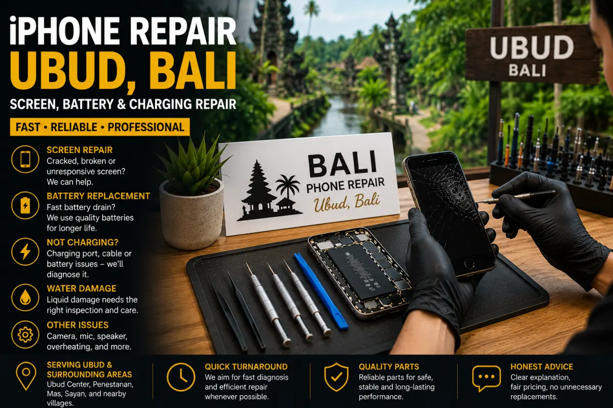 iPhone repair Ubud Bali for screen, battery and charging problems
