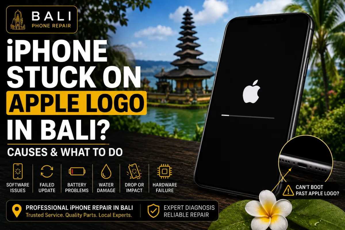 iPhone stuck on Apple logo in Bali requiring diagnosis